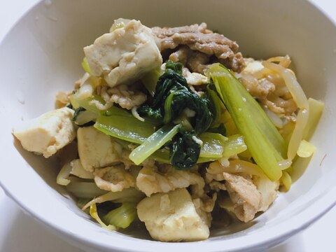 豚肉と小松菜、木綿豆腐の煮浸し